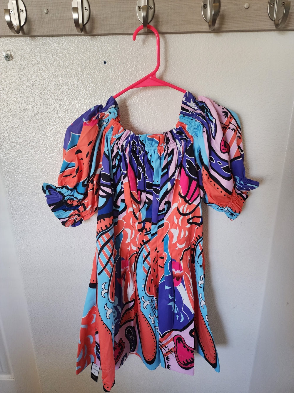 Beulah Style Multicolor Abstract Puff Sleeve Mini Dress L NWT